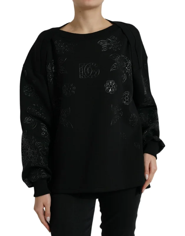 Dolce & Gabbana Elegant Black Floral Applique SweaterPocketed Knit Tops