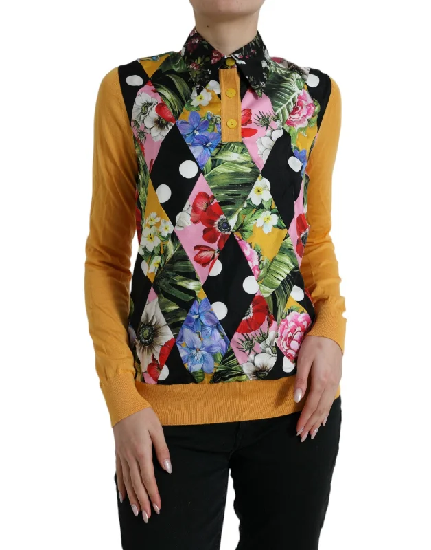 Dolce & Gabbana Elegant Patchwork Henley Silk Blend SweaterSports Team Knit Tops