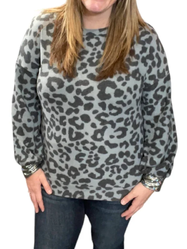 Leopard Cross Back Sweater In GrayPolyester Knit Tops