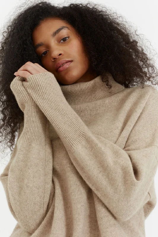 Oatmeal Cashmere Rollneck SweaterPlush Knit Tops