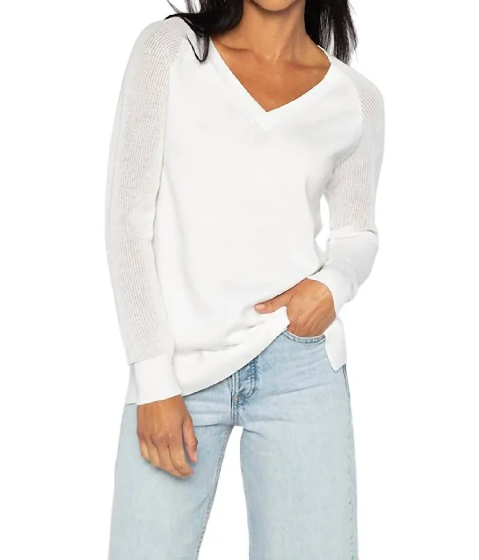 Openwork Sleeve Sweater Top In WhiteCycling Knit Tops