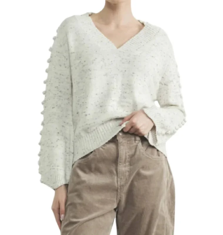 Pom Sleeve Sweater In Grey MelangeBranded Knit Tops