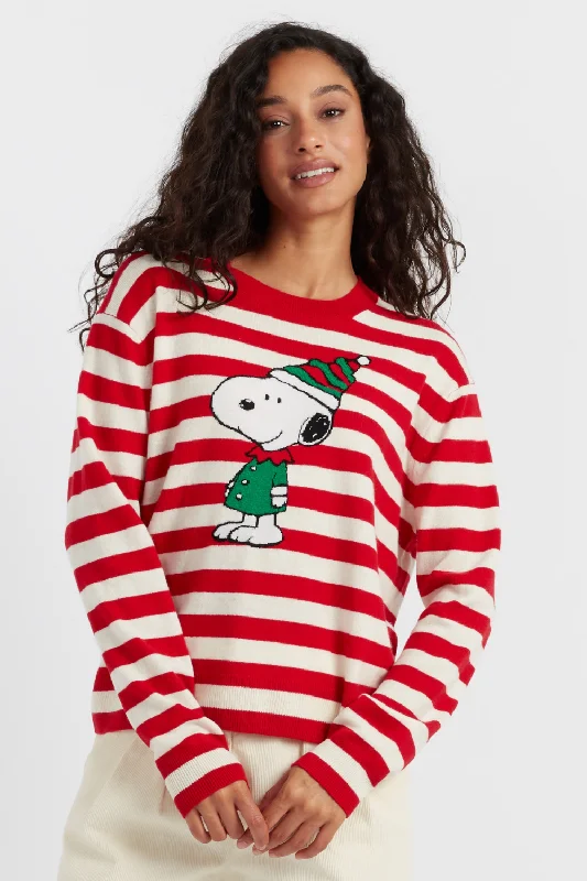 Red  Wool-Cashmere Snoopy Christmas Elf SweaterCashmere Knit Tops