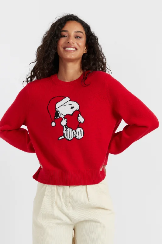 Red Wool-Cashmere Snoopy Santa SweaterPerformance Knit Tops