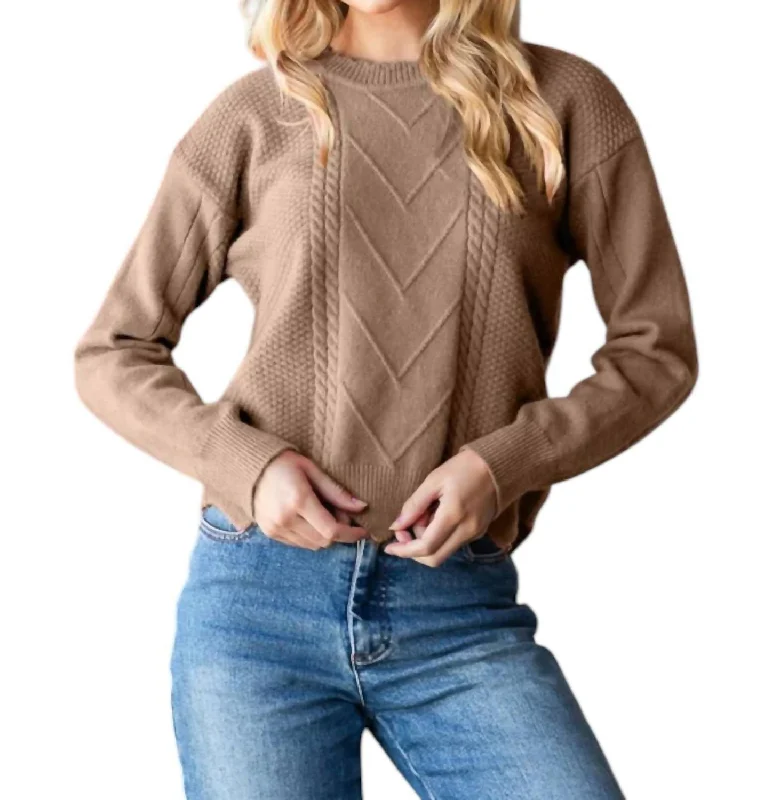 Sabrina Zig Zag Hem Sweater In MochaFrench Terry Knit Tops