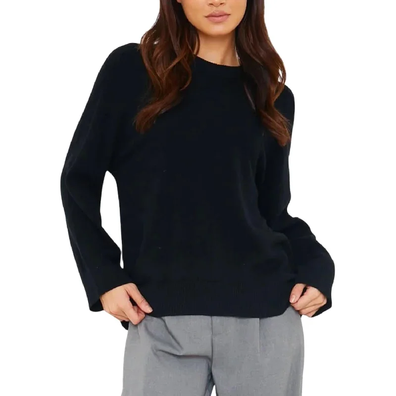 Saddle Shoulder Rib Knit Sweater In BlackCamping Knit Tops