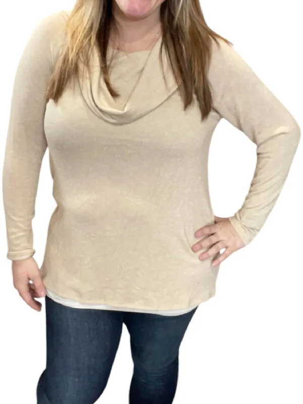 Sparkle Cowlneck Sweater In GoldLace-Up Knit Tops