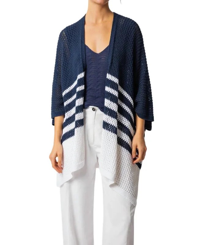 Striped Knit Jacket In Navy/whiteOversized Knit Tops