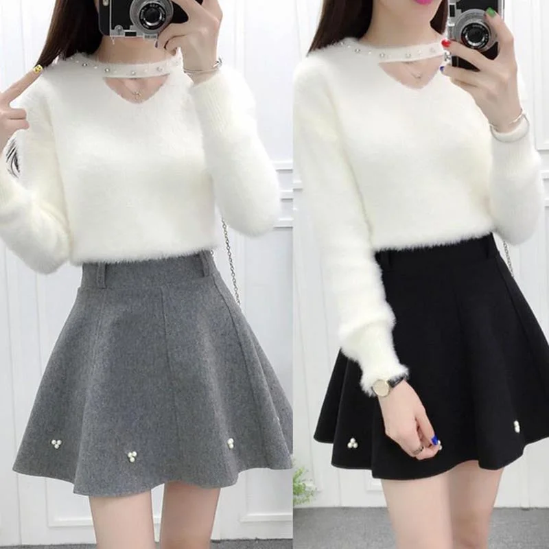 Sweet Sweater + Skirt Two-Piece AD0162Layered Knit Tops