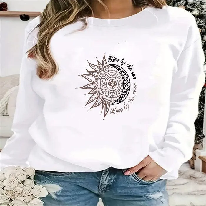 Trendy Round Neck Sweater Autumn PrintingAsymmetrical Knit Tops